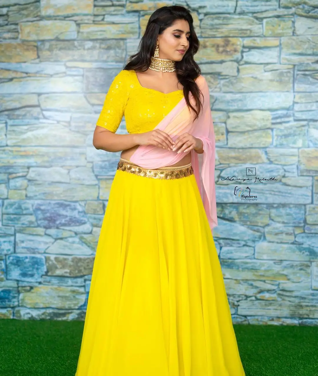 Varshini Sounderajan Wearing Yellow Lehenga Choli